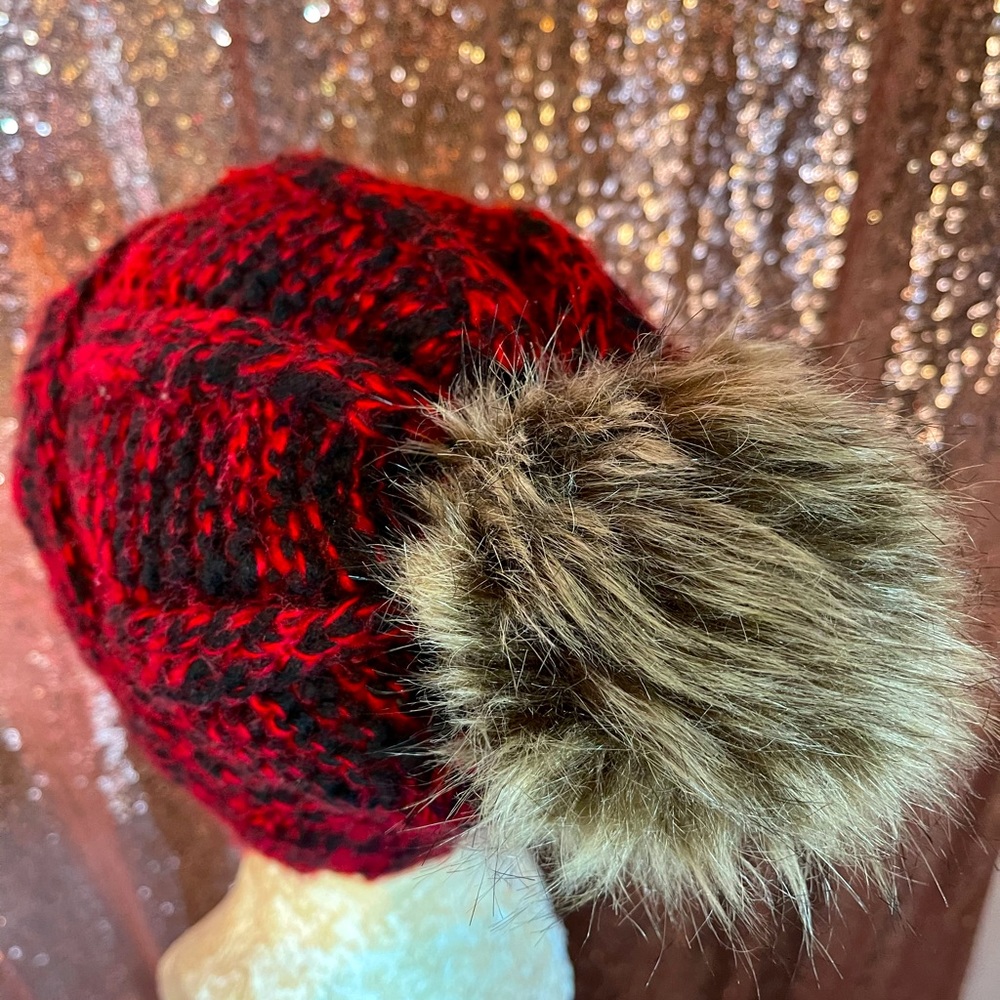 Red Knitted Slouchy Beanie